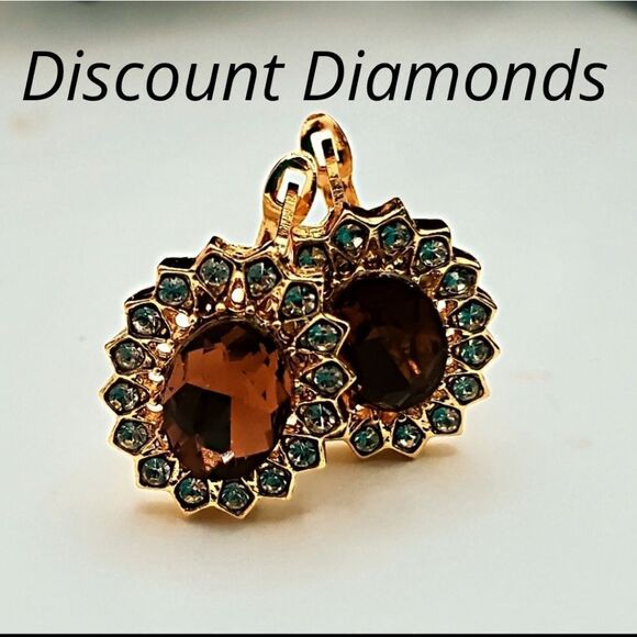 14K Yellow Gold on 925  Red Sapphire & White Baguette Diamond Leverback Earrings - Picture 1 of 7